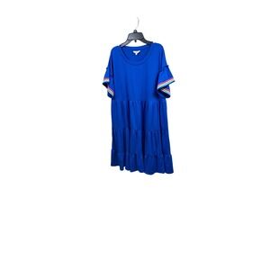 Crown & Ivy Women's Blue Tiered Knit Dress Colorful Trimmed Sleeve Size L‎